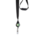 Lanyard de poliéster com porta credencial extensível bloqueador cor preto