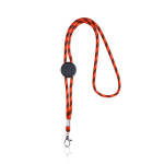 Lanyard tubular listrado sustentável de RPET com mosquetão 3cm cor vermelho