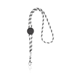 Lanyard tubular listrado sustentável de RPET com mosquetão 3cm cor branco