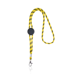 Lanyard tubular listrado sustentável de RPET com mosquetão 3cm cor amarelo