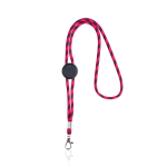 Lanyard tubular listrado sustentável de RPET com mosquetão 3cm cor cor-de-rosa