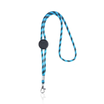 Lanyard tubular listrado sustentável de RPET com mosquetão 3cm cor turquesa