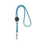 Lanyard tubular listrado sustentável de RPET com mosquetão 3cm cor turquesa