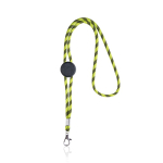 Lanyard tubular listrado sustentável de RPET com mosquetão 3cm cor verde-claro