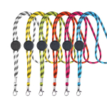 Lanyard tubular listrado sustentável de RPET com mosquetão 3cm