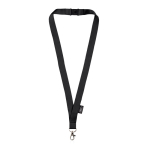 Lanyard de RPET com fecho de segurança e mosquetão metálico 3cm cor preto