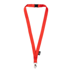 Lanyard de RPET com fecho de segurança e mosquetão metálico 3cm cor vermelho