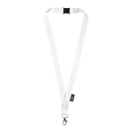 Lanyard de RPET com fecho de segurança e mosquetão metálico 3cm cor branco