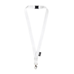 Lanyard de RPET com fecho de segurança e mosquetão metálico 3cm cor branco