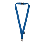 Lanyard de RPET com fecho de segurança e mosquetão metálico 3cm cor azul-marinho