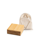 Conjunto de 4 bases para copos de bambu, bolsa de algodão incorporada cor castanho-claro