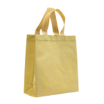 Saco de non-woven brilhante com purpurina e alças 130 g/m2 cor dourado