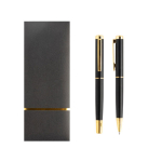 Conjunto de esferográfica e roller de metal elegante, tinta azul cor dourado