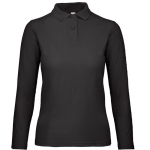 Polo básico de algodão de manga comprida para mulher 180 g/m2 B&C cor preto