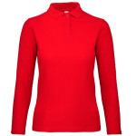 Polo básico de algodão de manga comprida para mulher 180 g/m2 B&C cor vermelho