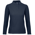 Polo básico de algodão de manga comprida para mulher 180 g/m2 B&C cor azul-marinho