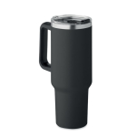 Copo térmico de aço inoxidável reciclado com palhinha 1.2L cor preto vista lateral