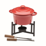 Conjunto pequeno de fondue para 2 de cerâmica com 2 garfos 300ml cor vermelho