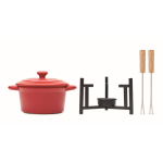 Conjunto pequeno de fondue para 2 de cerâmica com 2 garfos 300ml cor vermelho segunda vista