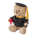 Ursinho peluche publicitário com bata, chapéu e diploma de formatura cor multicolor primeira vista