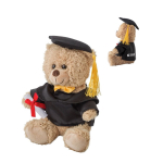 Ursinho peluche publicitário com bata, chapéu e diploma de formatura cor multicolor vista principal