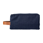 Necessaire de tecido denim com alça lateral em couro sintético cor azul segunda vista