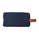 Necessaire de tecido denim com alça lateral em couro sintético cor azul terceira vista