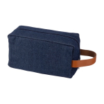 Necessaire de tecido denim com alça lateral em couro sintético cor azul quarta vista