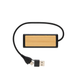 Hub USB de plástico reciclado e bambu 4 portas e cabo dual cor preto segunda vista