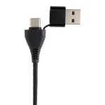 Hub USB de plástico reciclado e bambu 4 portas e cabo dual cor preto quarta vista