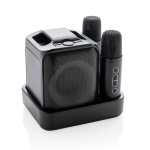 Conjunto karaoke de plástico reciclado com dois microfones e coluna 5W cor preto