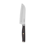 Faca santoku de aço inoxidável reciclado e madeira com lâmina de 14 cm cor prateado vista com logo