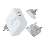 Carregador de tomada de 67W com variantes para UE, UK e EUA cor branco