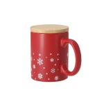 Caneca de cerâmica com design de flocos de neve e tampa de bambu 300ml cor vermelho primeira vista