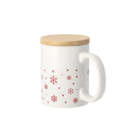 Caneca de cerâmica com design de flocos de neve e tampa de bambu 300ml cor branco primeira vista