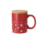 Caneca de cerâmica com design de flocos de neve e tampa de bambu 300ml segunda vista