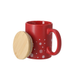 Caneca de cerâmica com design de flocos de neve e tampa de bambu 300ml terceira vista