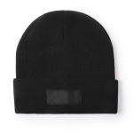 Gorro elástico para crianças com dobra e etiqueta para personalização cor preto primeira vista