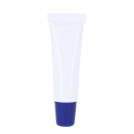 Bálsamo labial em forma de creme em tubo branco e tampa colorida FPS15 cor azul primeira vista