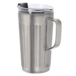 Caneca térmica de aço inoxidável reciclado com pega lateral 350 ml cor prateado primeira vista