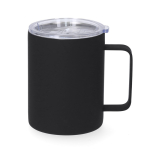 Caneca térmica aço inoxidável e acabamento de borracha e tampa 400 ml cor preto primeira vista