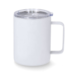 Caneca térmica aço inoxidável e acabamento de borracha e tampa 400 ml cor branco primeira vista