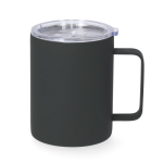 Caneca térmica aço inoxidável e acabamento de borracha e tampa 400 ml cor cinzento primeira vista