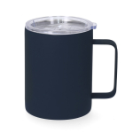 Caneca térmica aço inoxidável e acabamento de borracha e tampa 400 ml cor azul-marinho primeira vista