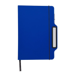 Caderno de capa dura e suporte lateral para o telemóvel, folhas lisas A5 cor azul primeira vista