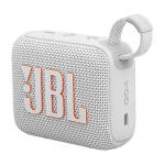 Coluna Bluetooth ultraportátil com som claro e forte JBL GO4 cor branco vista ângulo frontal direito