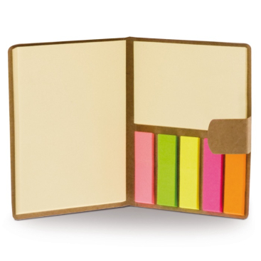 Bloco de notas com diferentes tamanhos e cores de fitas adesivas