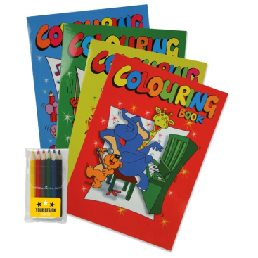 Conjunto de livro para colorir de 8 páginas com 6 lápis de cores