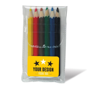 Lápis curtos de cores em estojo transparente personalizável