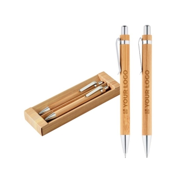 Conjunto ecológico de caneta e lápis para oferecer tinta azul Bambu
